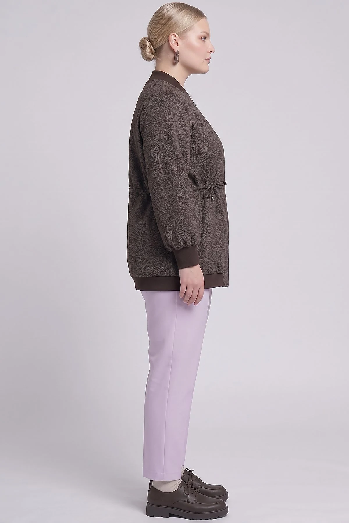 Varsity Collar Shawl Pattern Jacket Brown