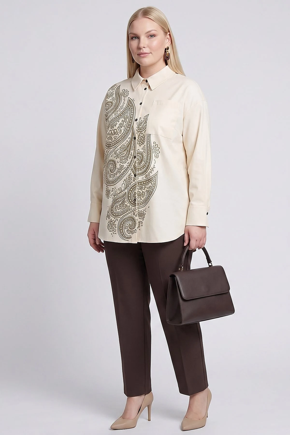 Printed Detail Cotton Lyocell Tunic Cream