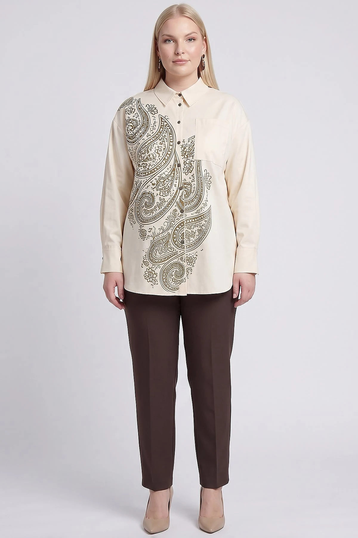 Printed Detail Cotton Lyocell Tunic Cream