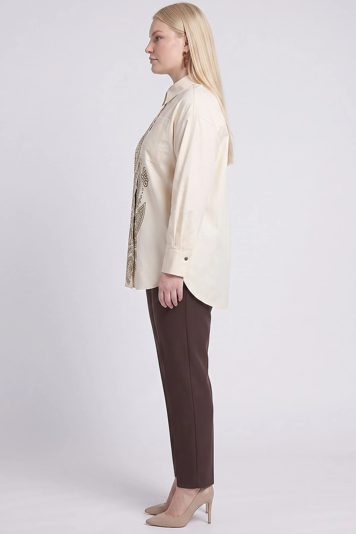 Printed Detail Cotton Lyocell Tunic Cream