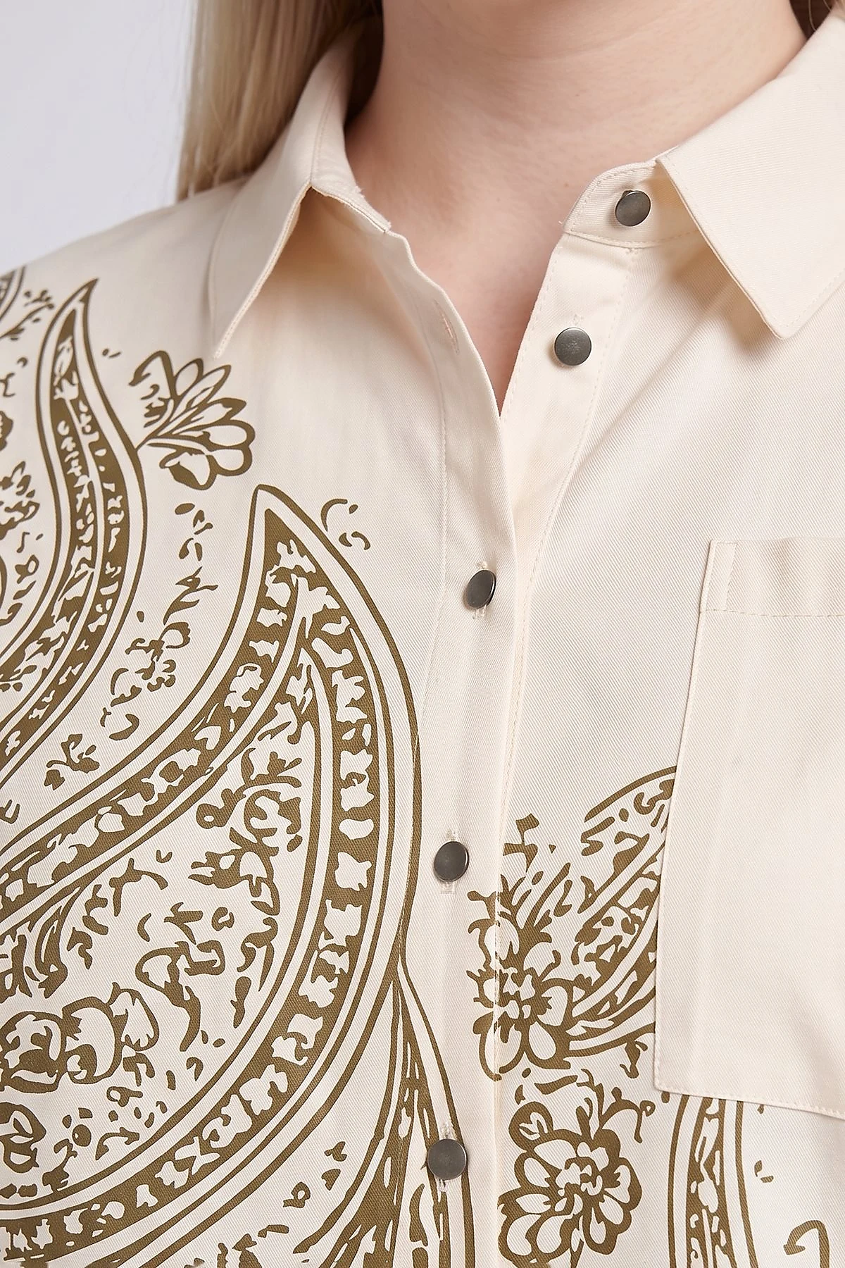 Printed Detail Cotton Lyocell Tunic Cream