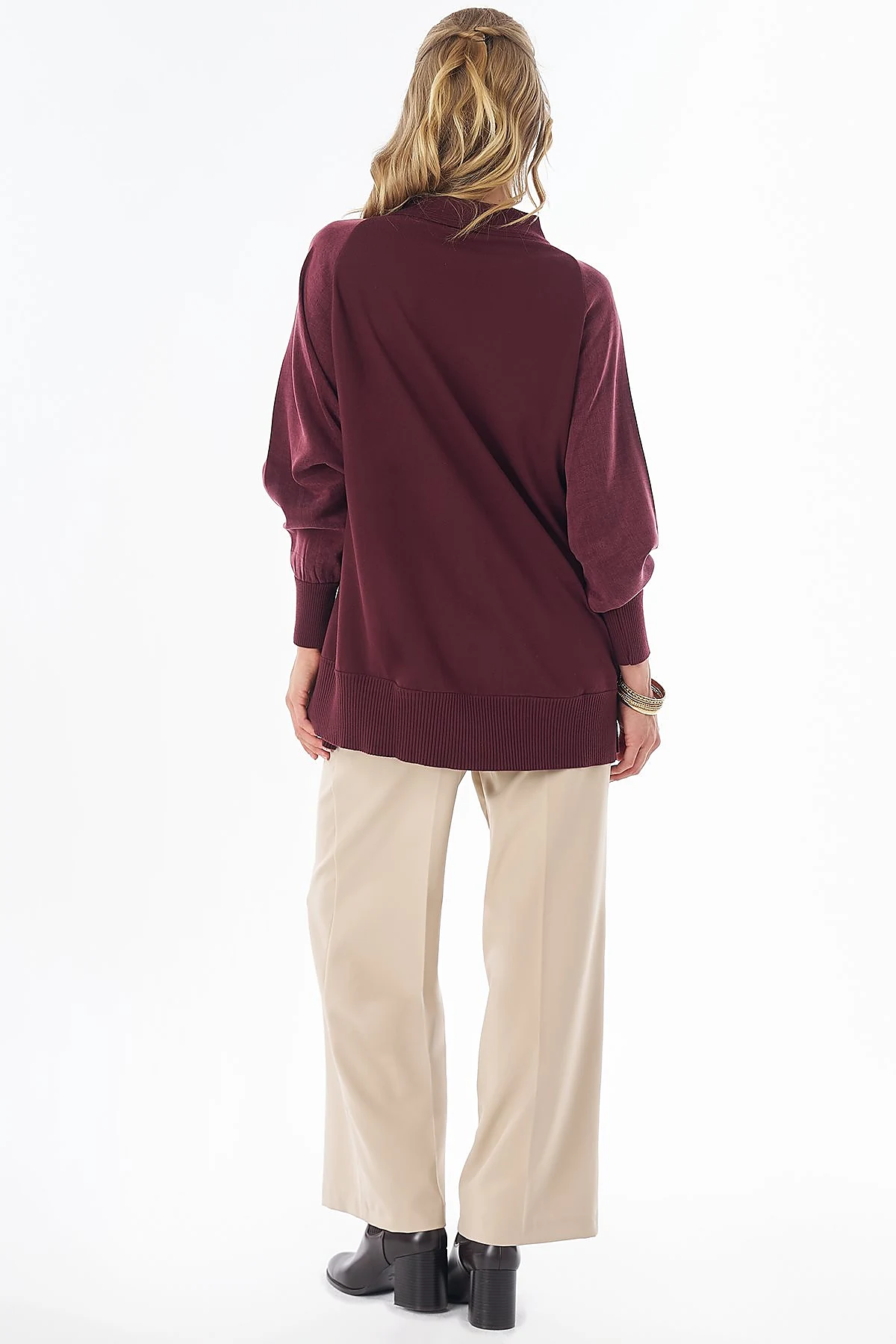 Embroidered Appliqué Knit Tunic Burgundy