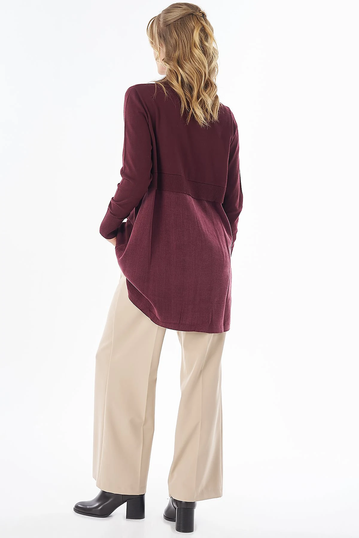 Crew Neck Appliqué Knit Tunic Burgundy