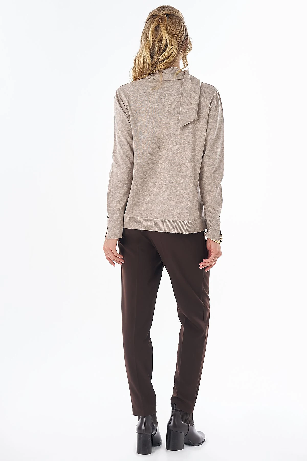 Shawl Collar Knit Blouse Dark Mink