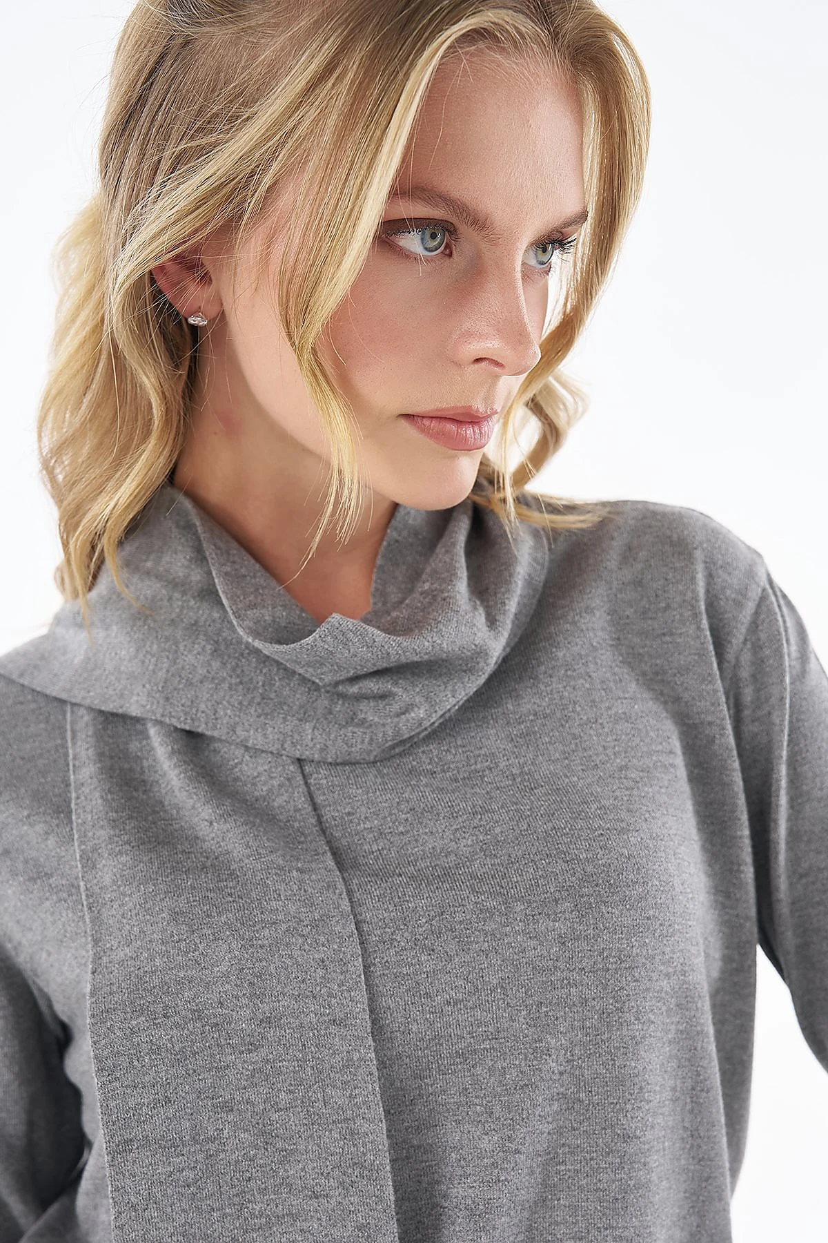 Shawl Collar Knit Blouse Dark Grey