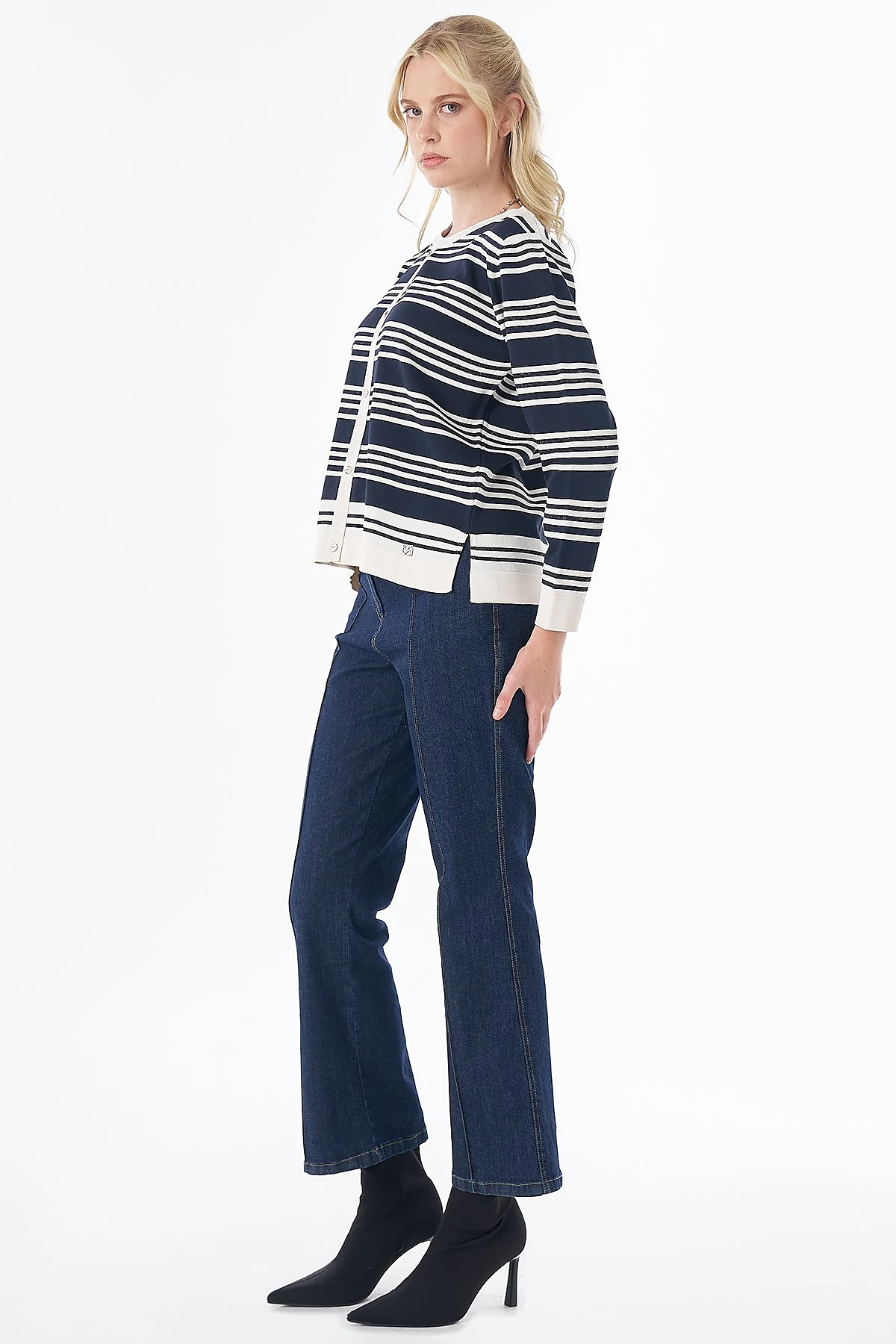 Striped Knit Blouse – Navy-Optical White
