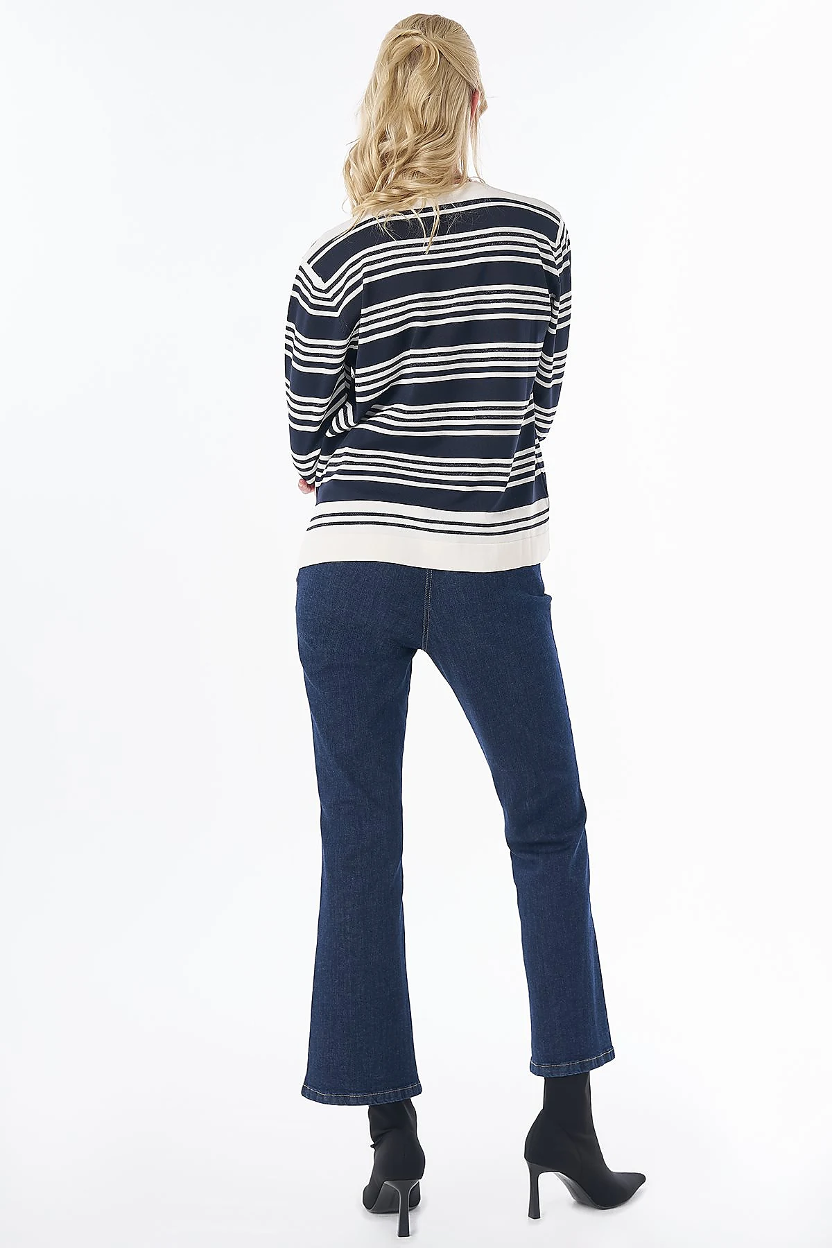 Striped Knit Blouse – Navy-Optical White