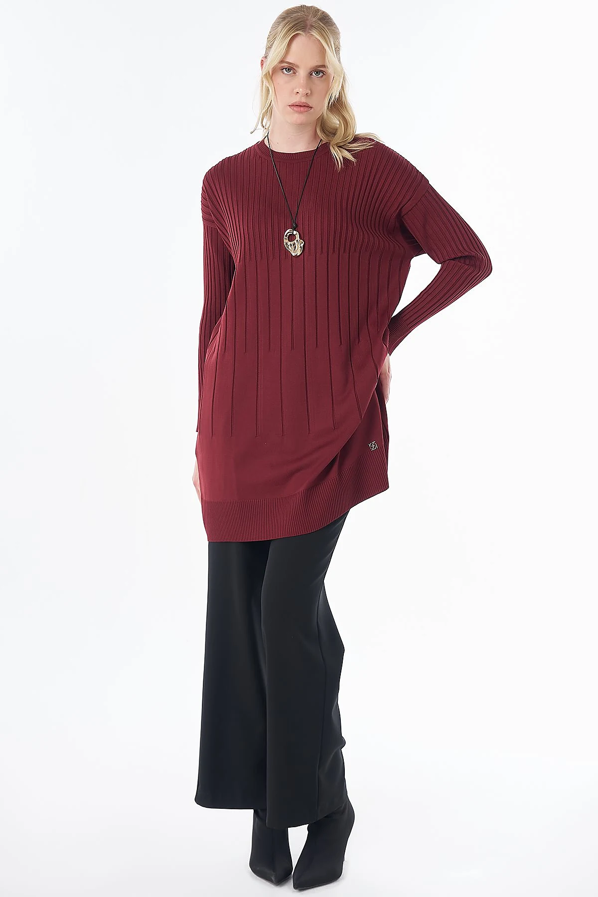 Ribbed Knit Tunic Burgundy