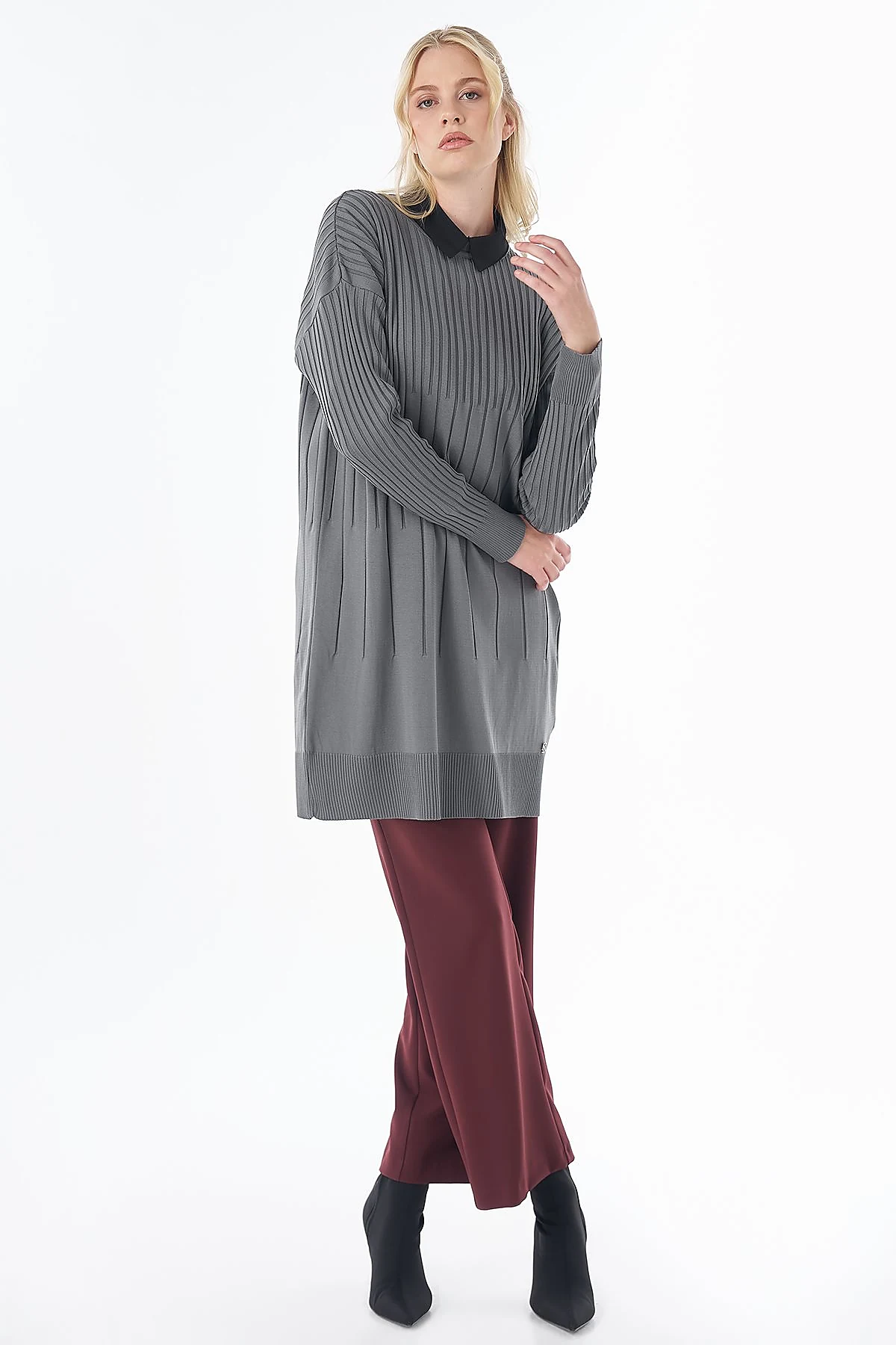 Ribbed Knit Tunic Gray