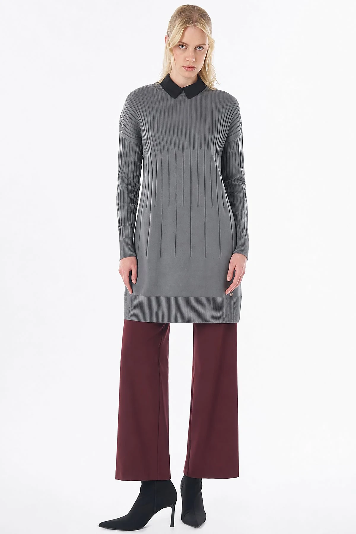 Ribbed Knit Tunic Gray