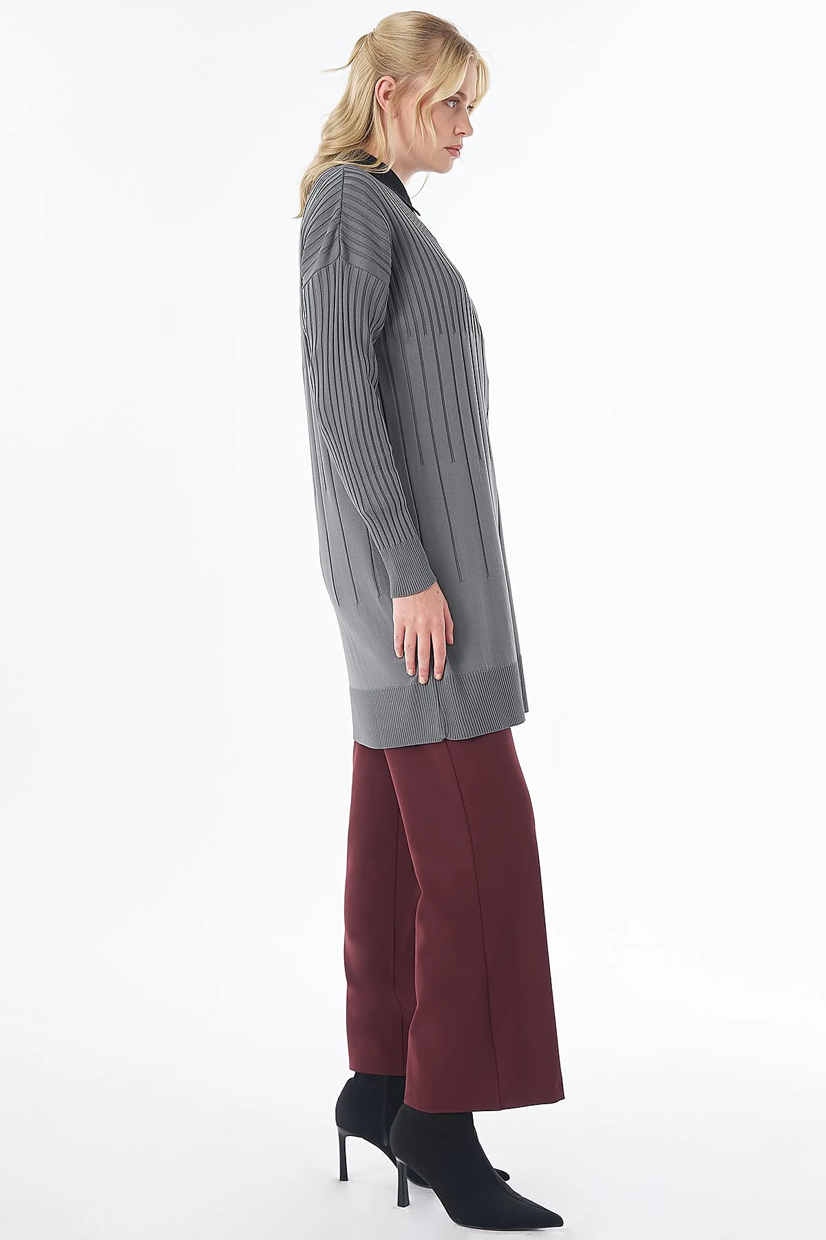 Ribbed Knit Tunic Gray