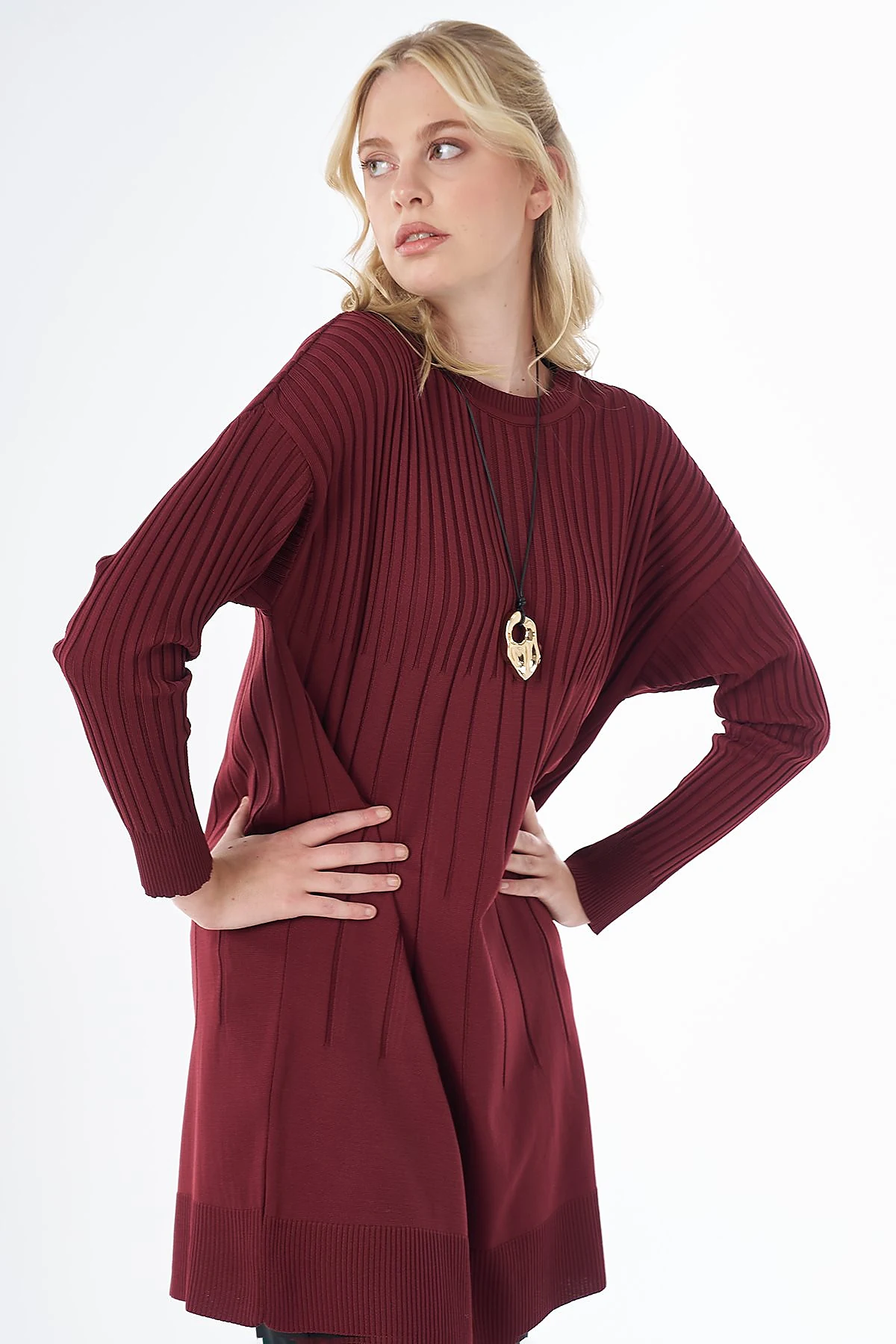 Ribbed Knit Tunic Burgundy