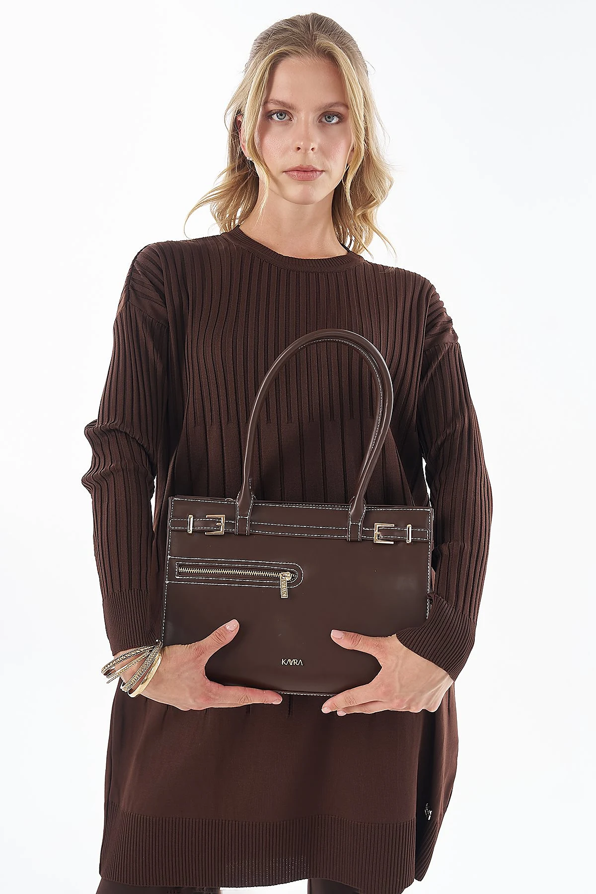 Ribbed Knit Tunic Brown