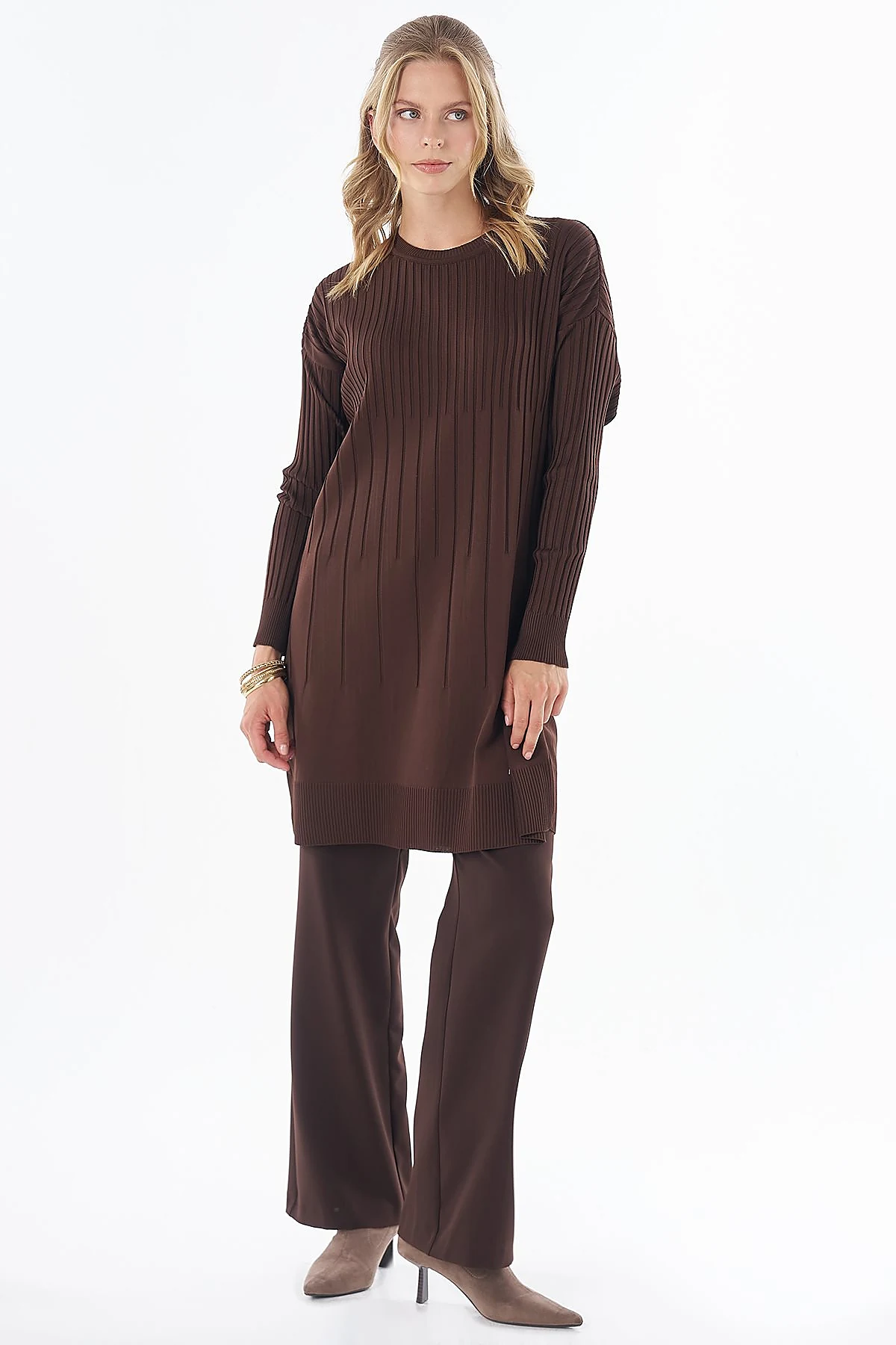 Ribbed Knit Tunic Brown