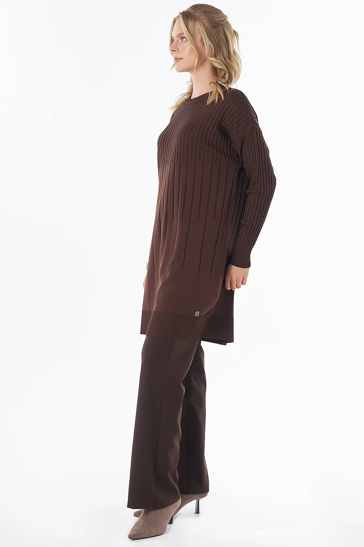 Ribbed Knit Tunic Brown