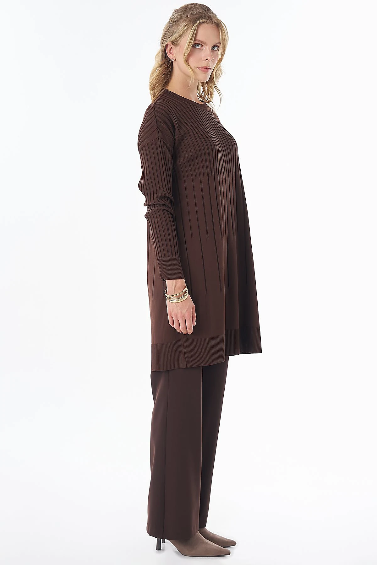 Ribbed Knit Tunic Brown