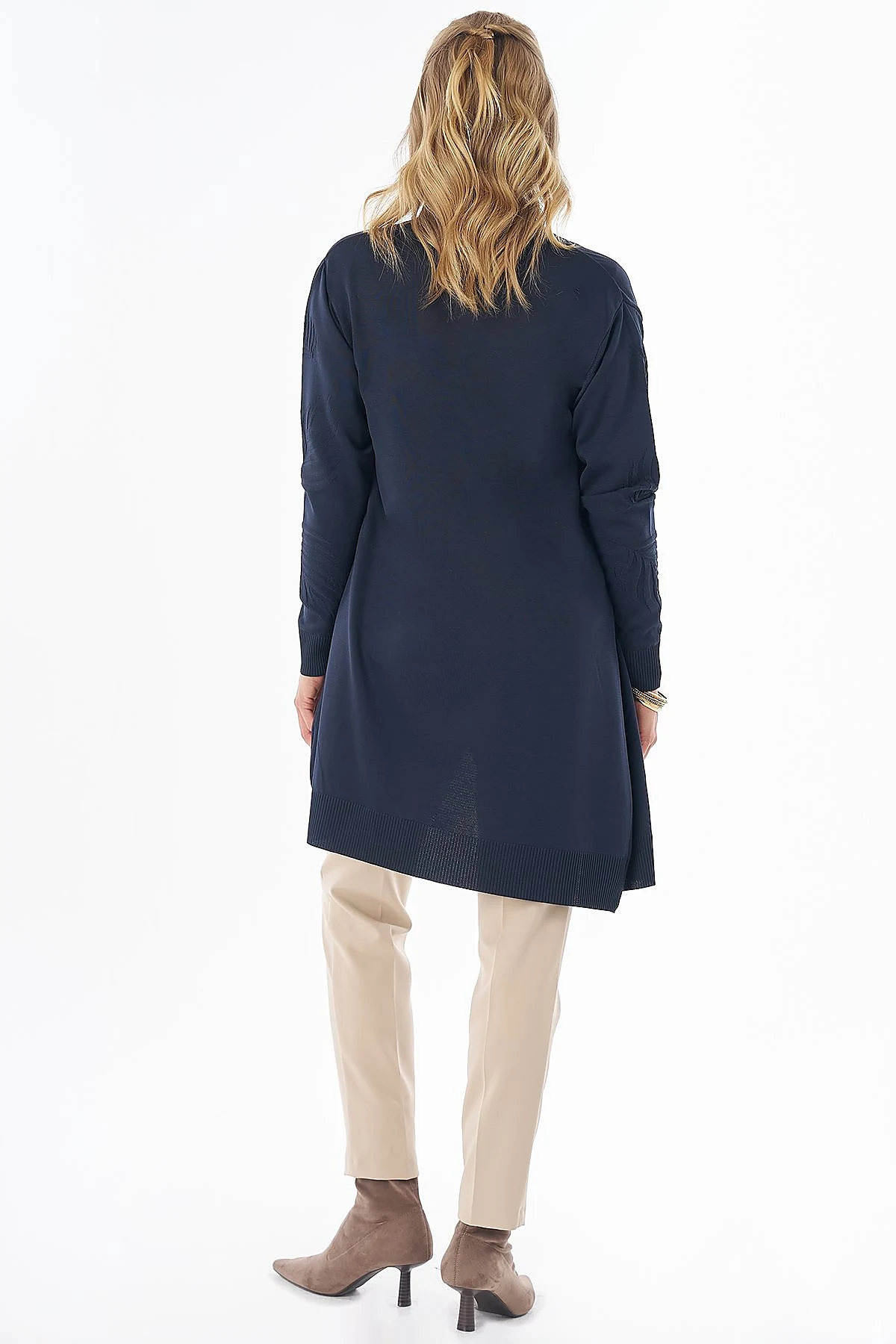 Leaf Pattern Knit Cardigan Navy