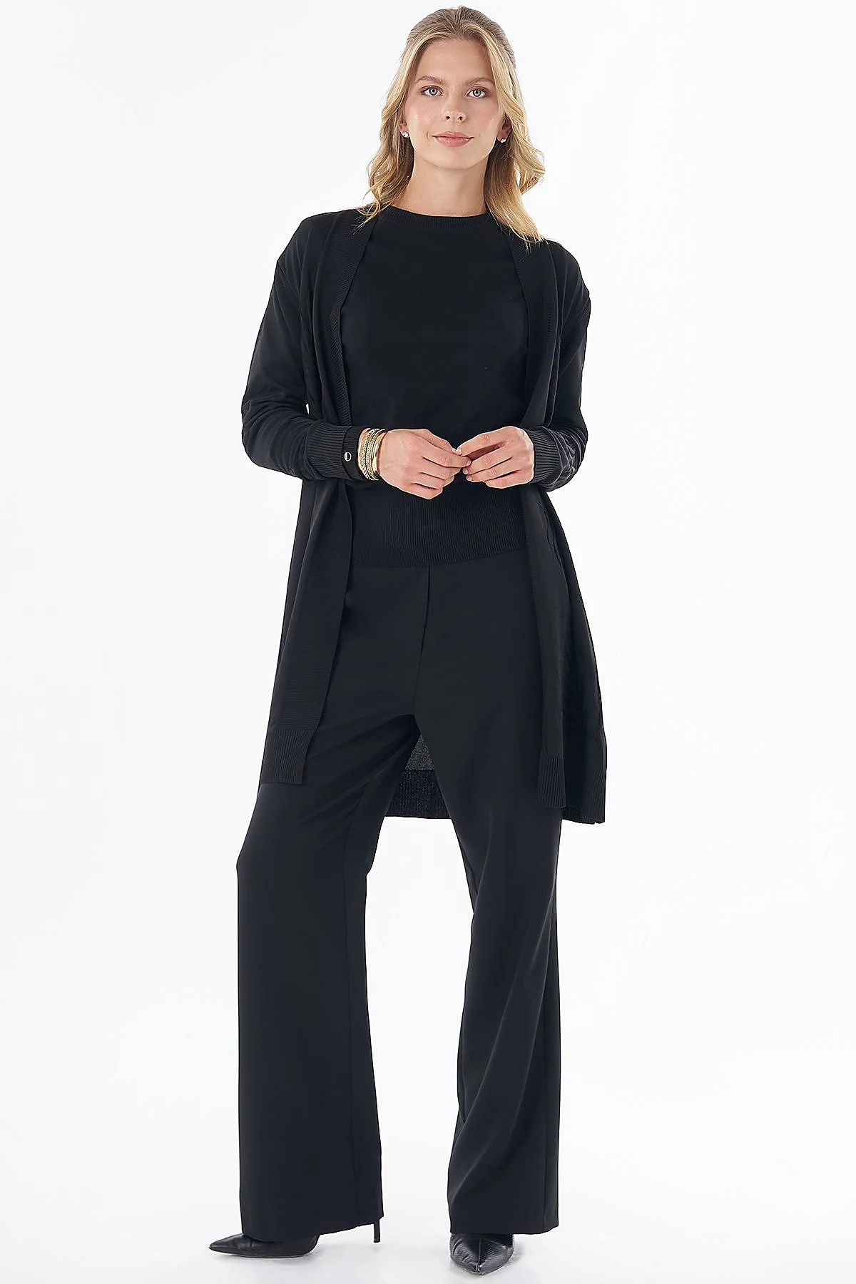 Leaf Pattern Knit Cardigan Black