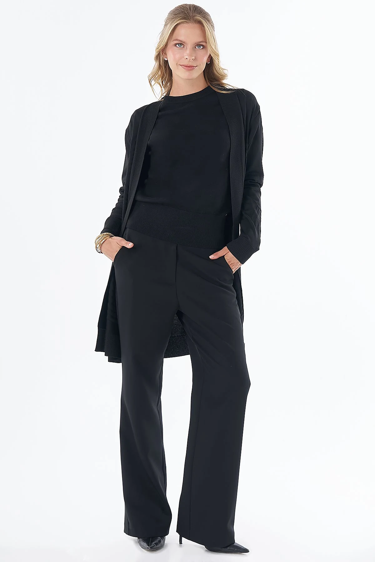 Leaf Pattern Knit Cardigan Black