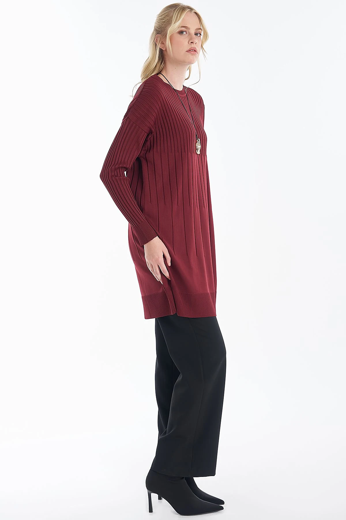 Ribbed Knit Tunic Burgundy