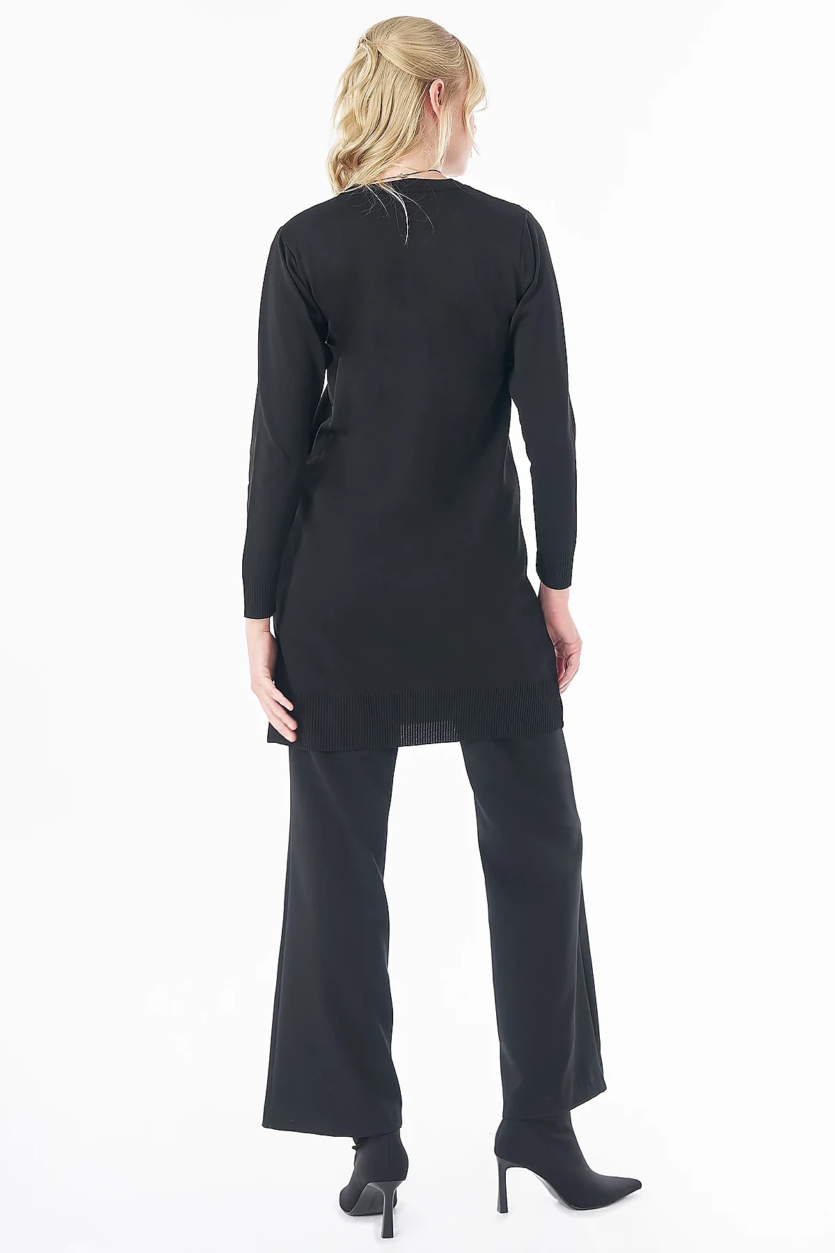 Diamond Pattern Knit Tunic - Black