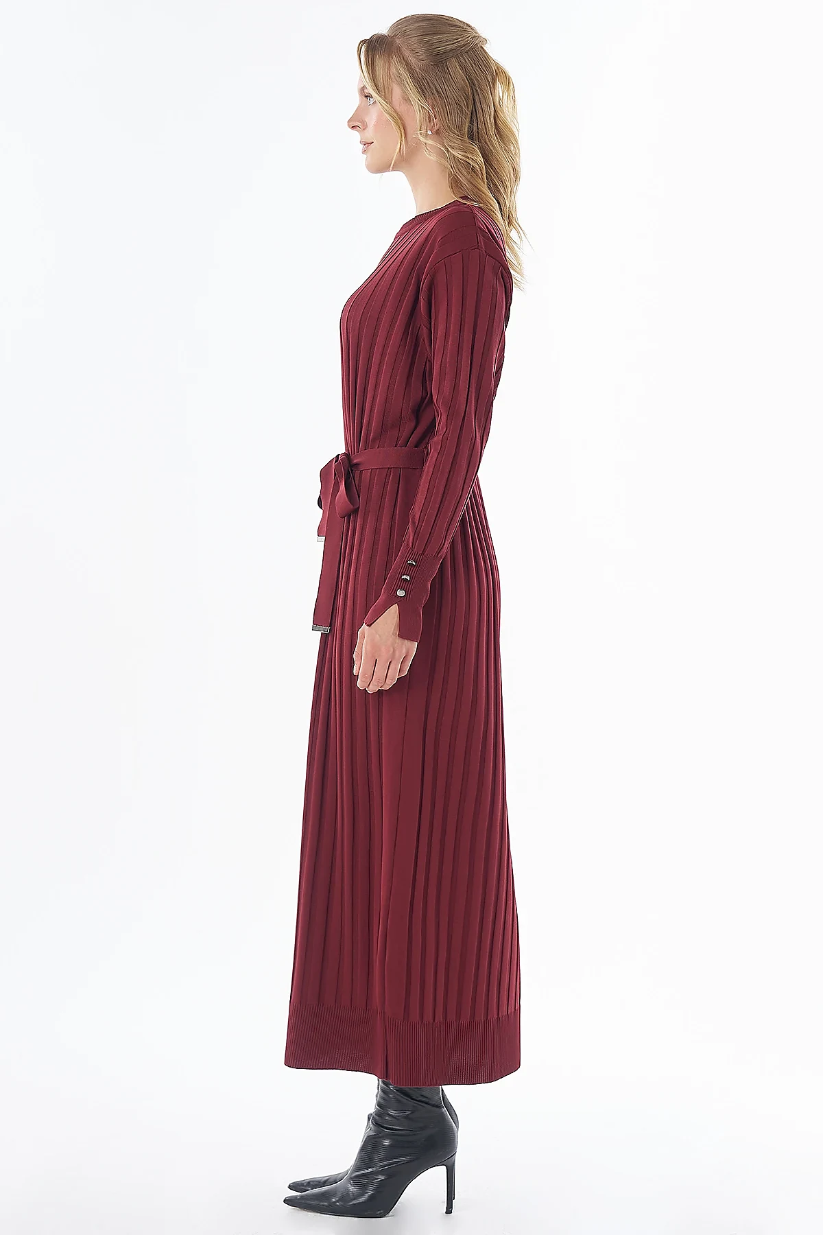 Belted Knit Dress Burgundy