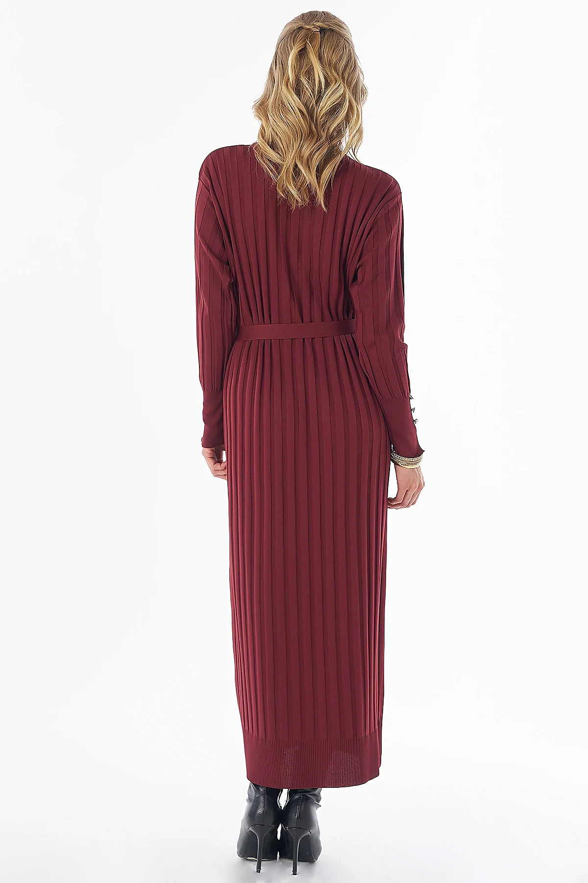 Belted Knit Dress Burgundy