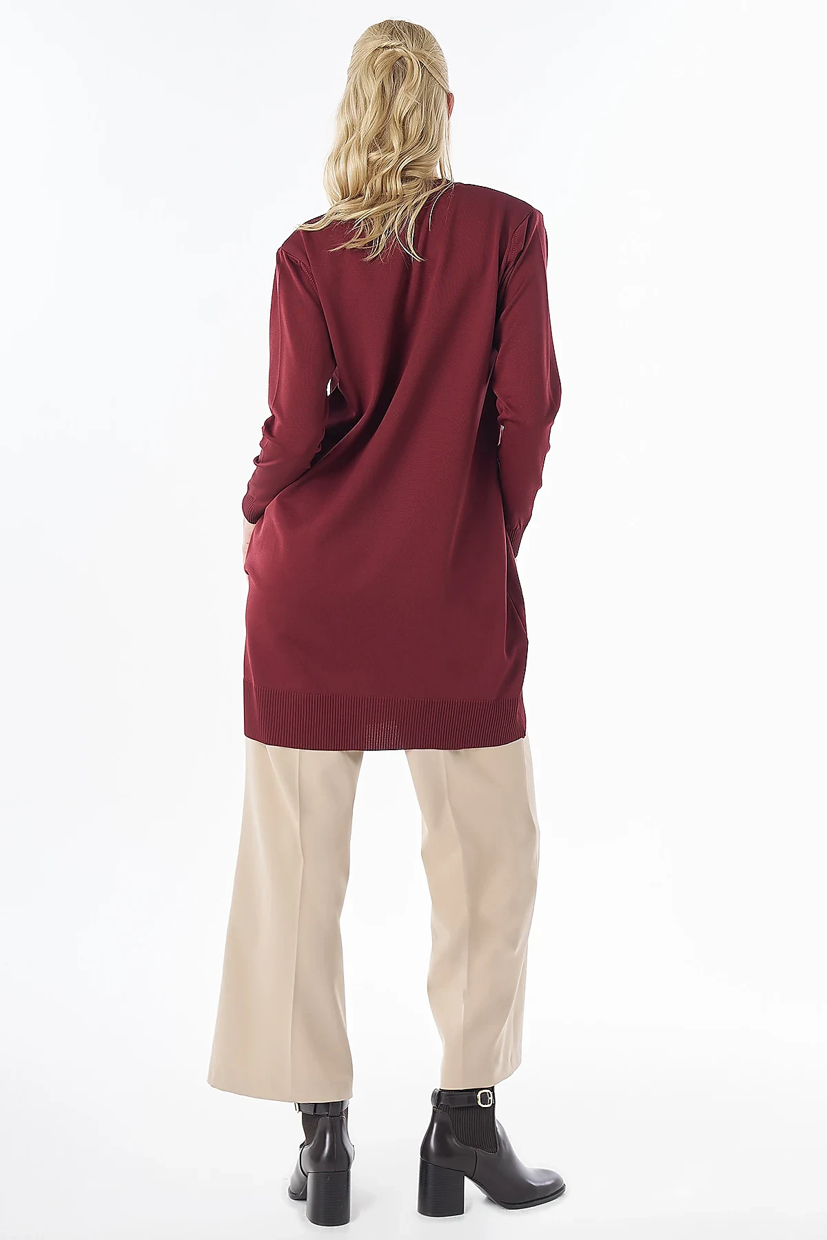 Diamond Pattern Knit Tunic - Burgundy