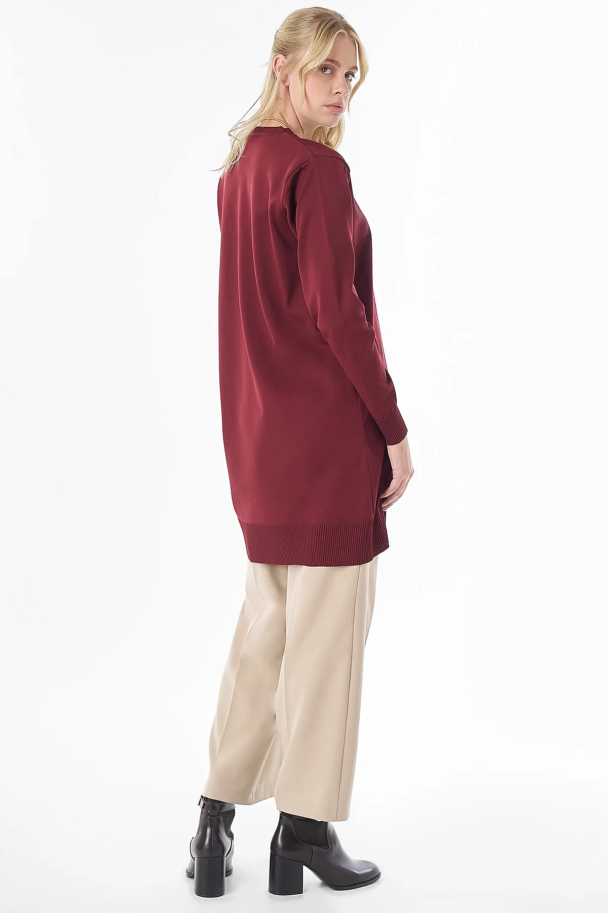 Diamond Pattern Knit Tunic - Burgundy