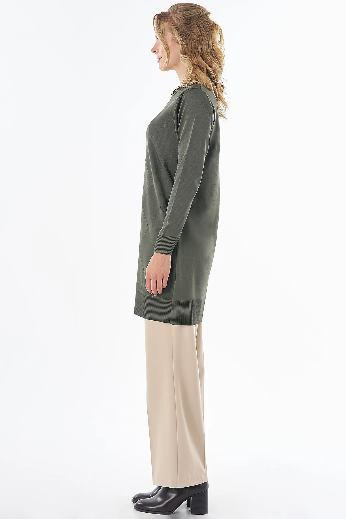 Diamond Pattern Knit Tunic - Khaki