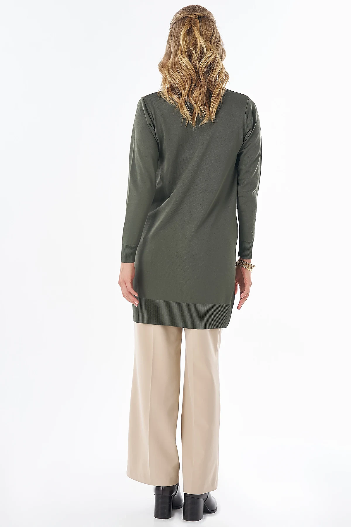 Diamond Pattern Knit Tunic - Khaki