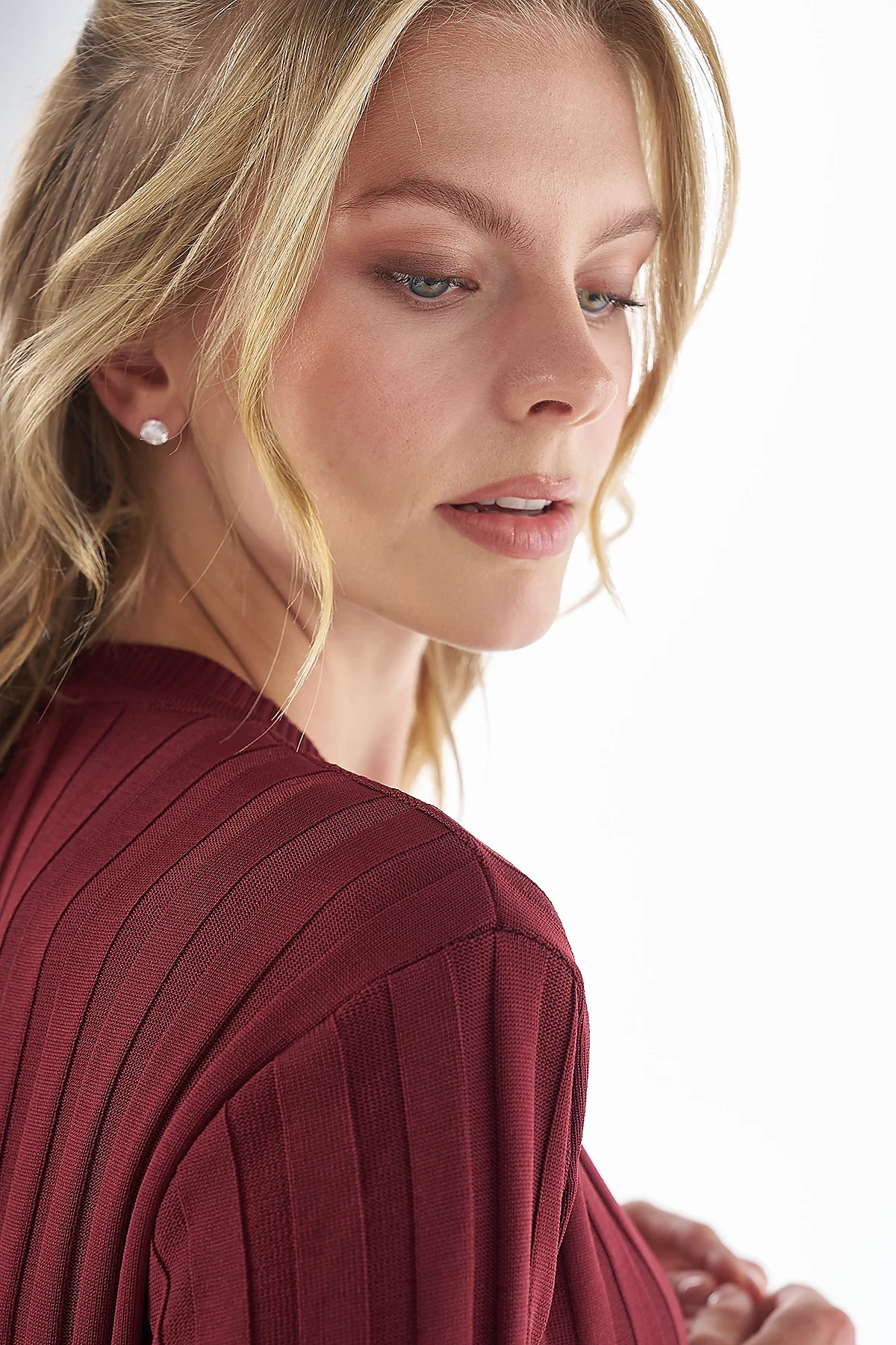 Belted Knit Dress Burgundy