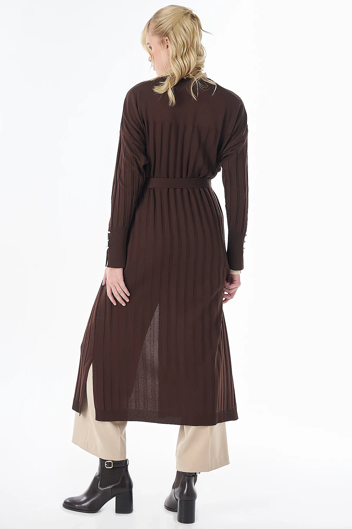 Belted Knit Cardigan Brown