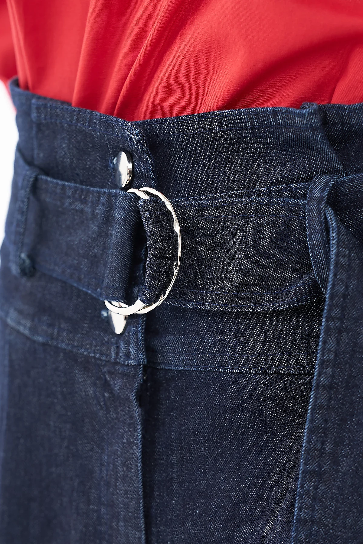 High-Waisted Denim Trousers Navy Blue