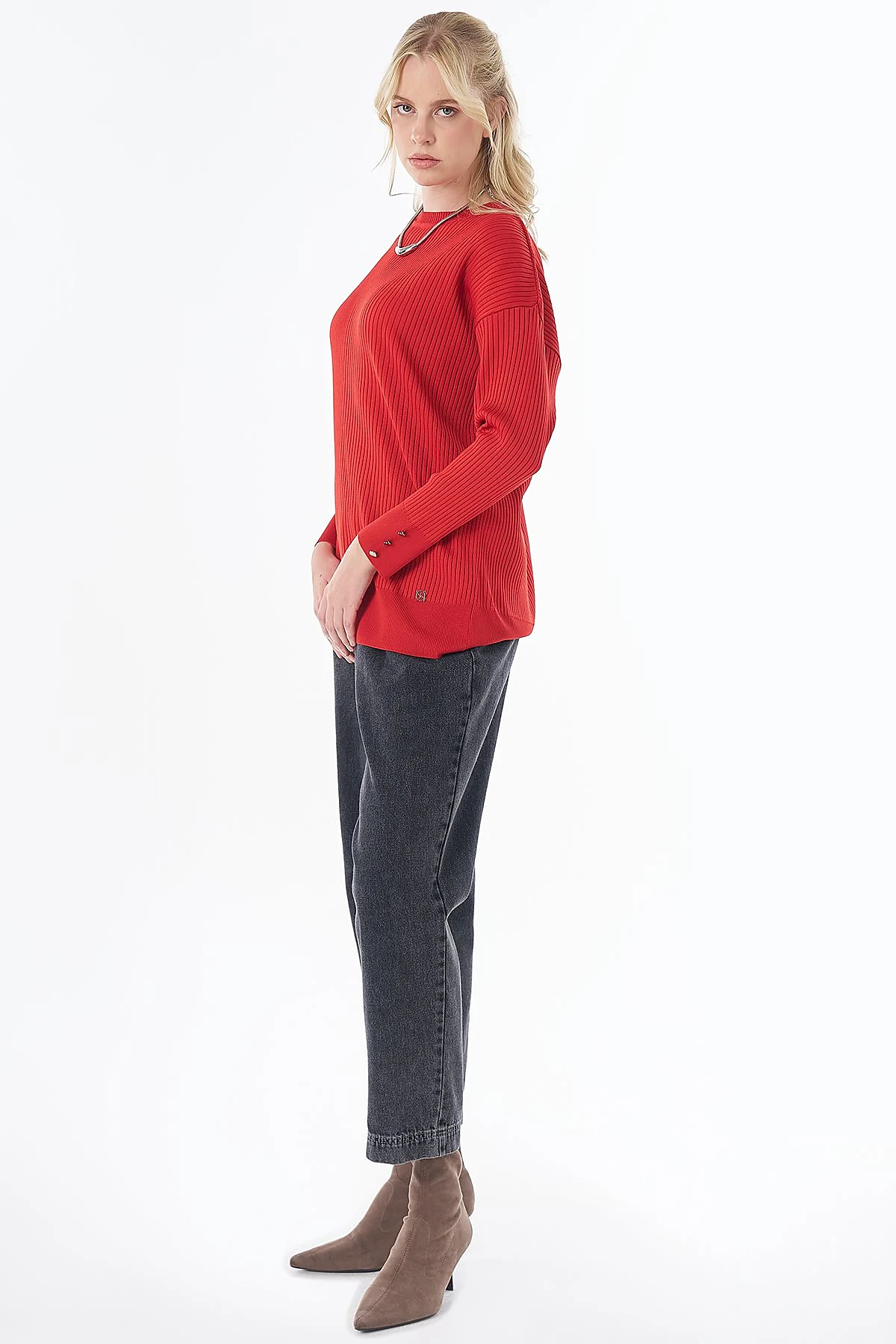 Accessory Button Knit Tunic -Red