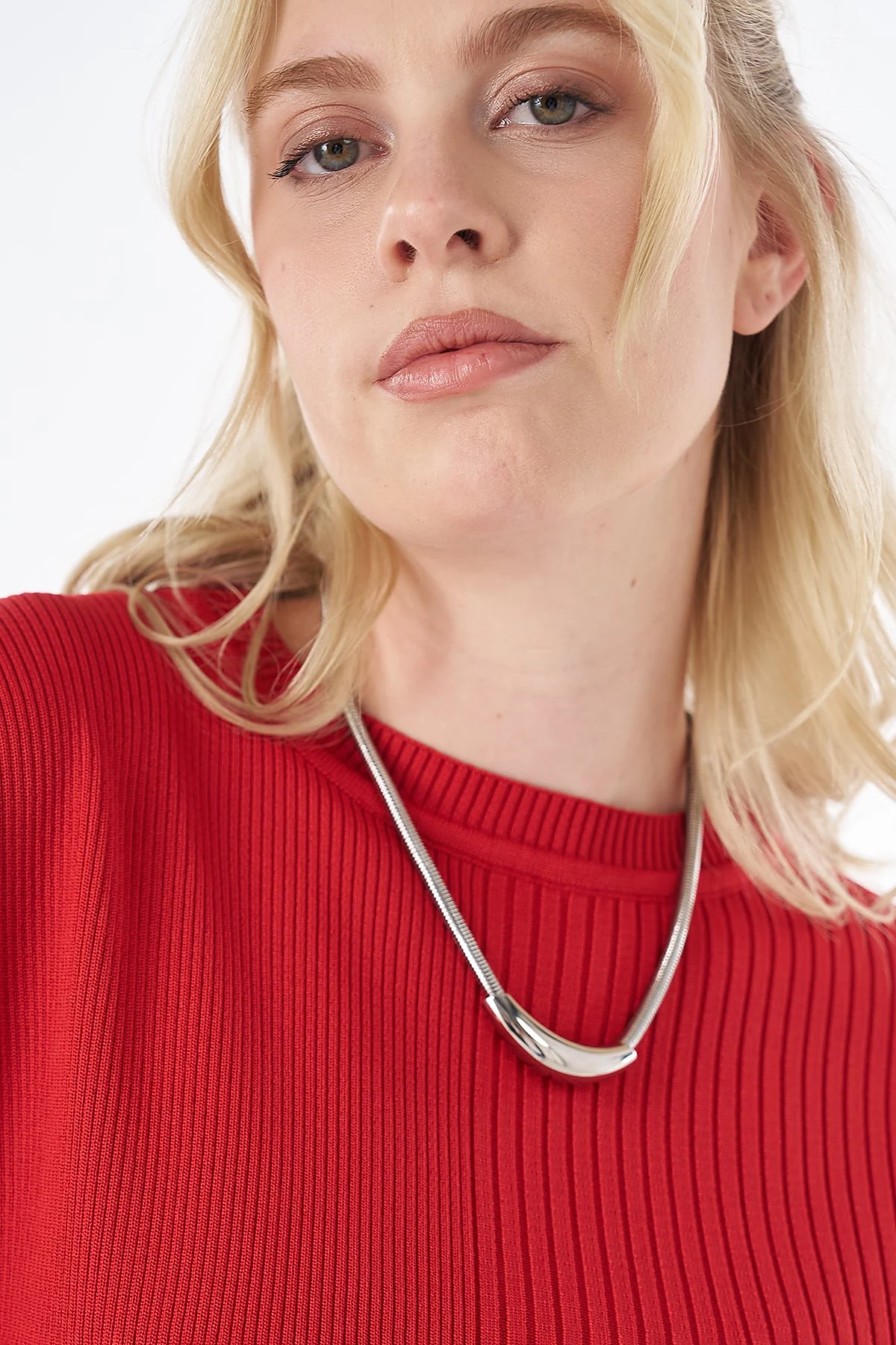 Accessory Button Knit Tunic -Red