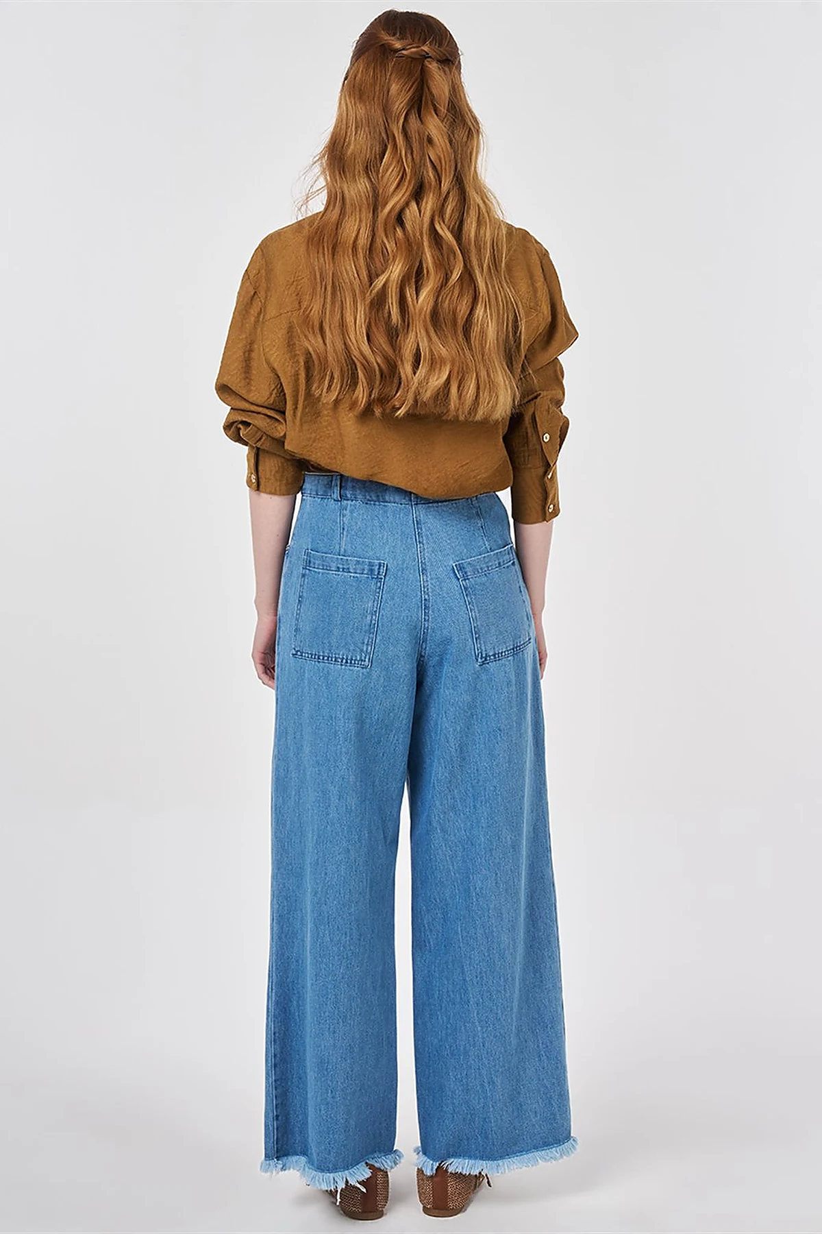 Washed Textured Denim Trousers Navy Blue 