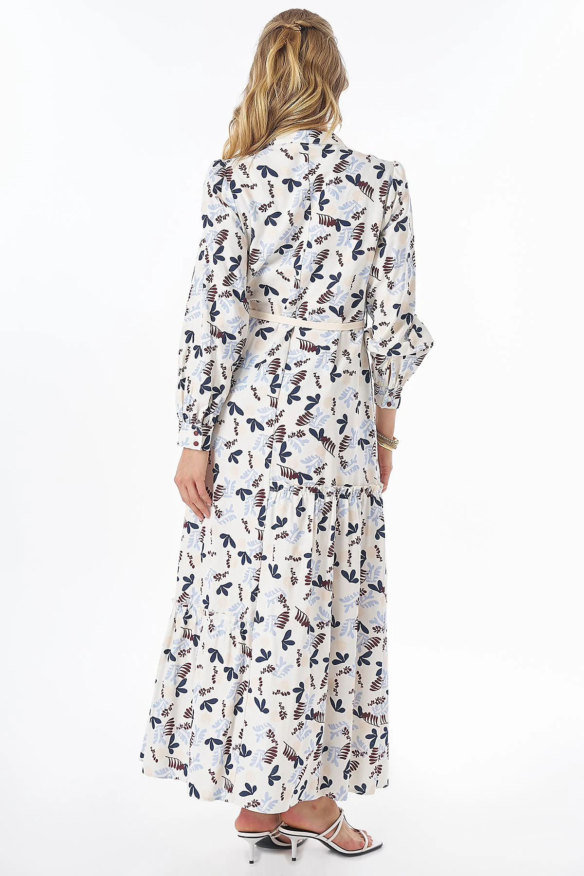 Patterned Cotton-Linen Maxi Dress Cream