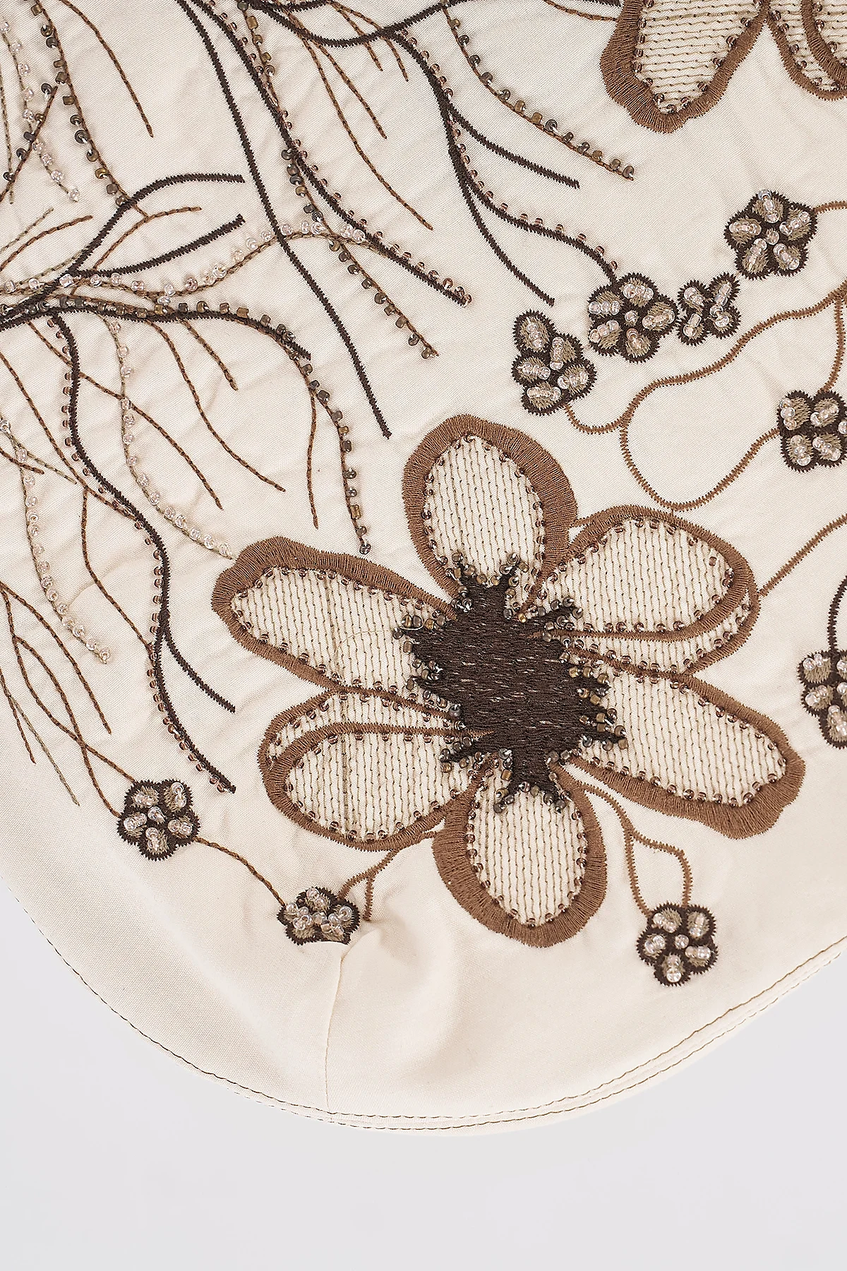 Embroidered Canvas Bag Stone Beige