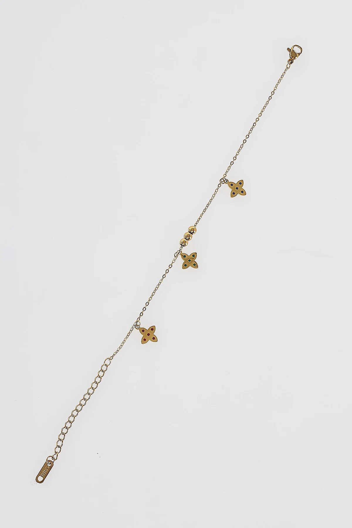 Colorful Clover Motif Stainless Steel Bracelet Gold