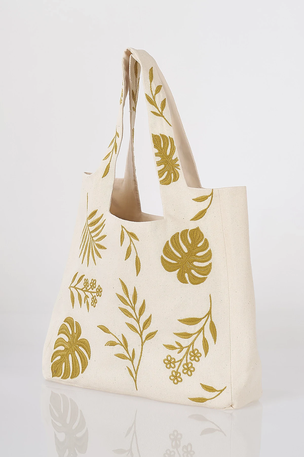 Leaf Pattern Canvas Bag Stone Beige