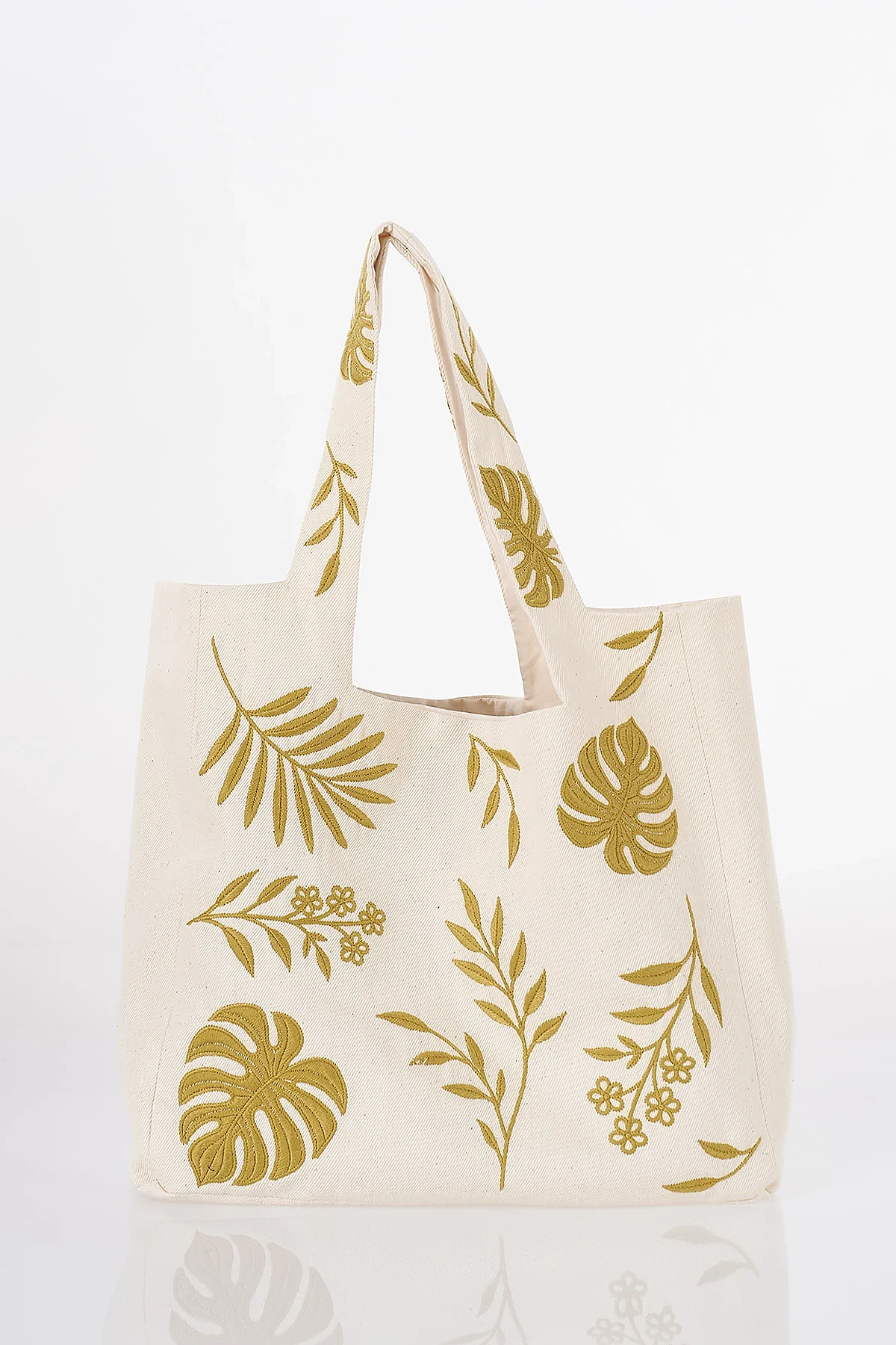 Leaf Pattern Canvas Bag Stone Beige