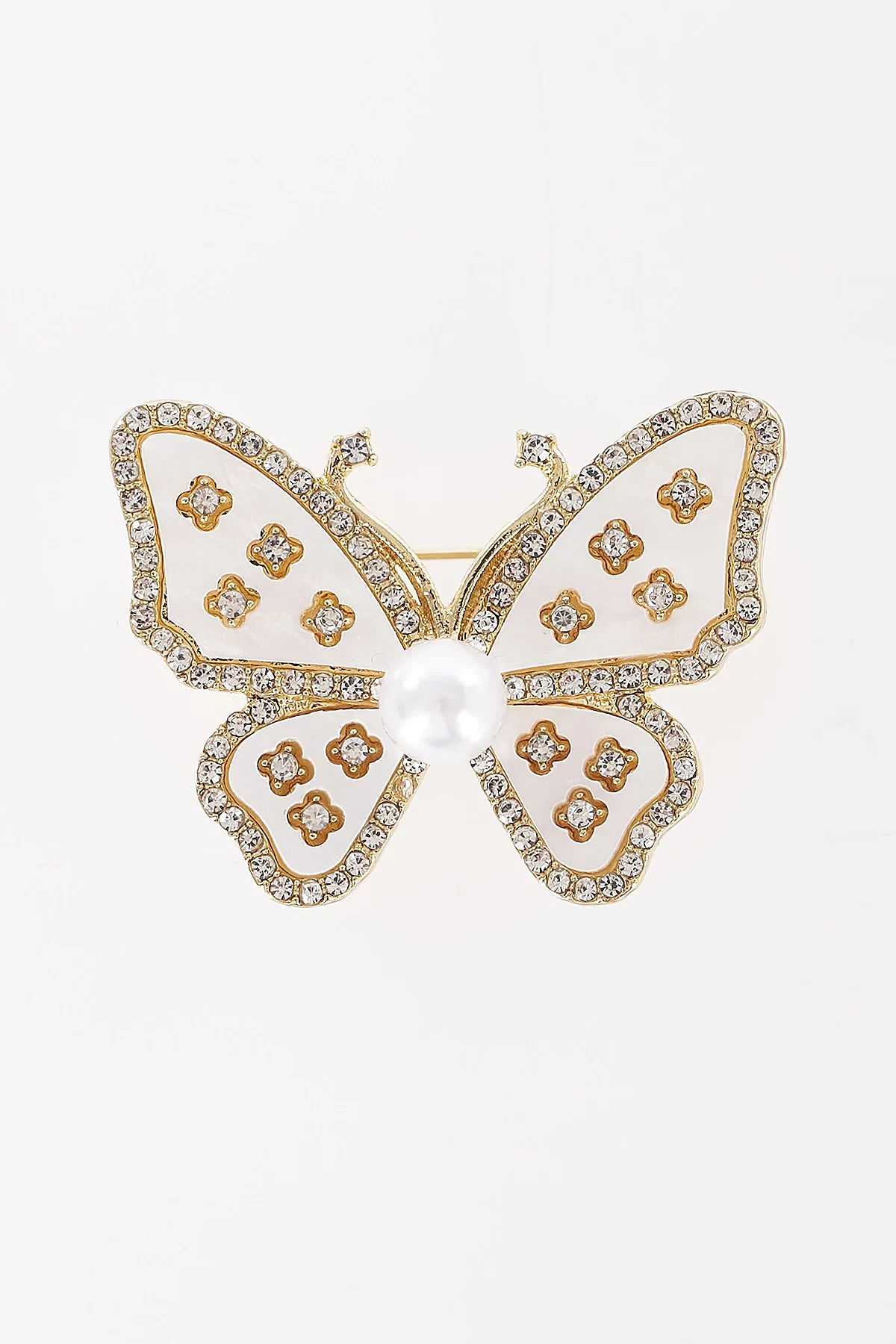 Pearl Detail Butterfly Brooch Silver