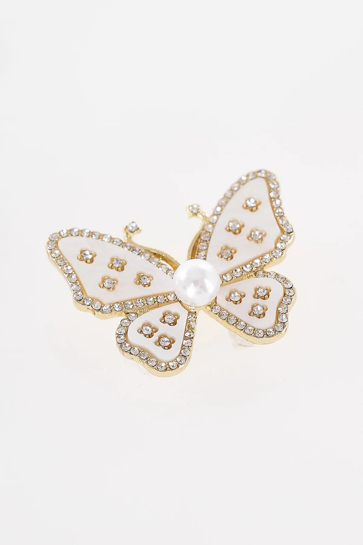 Pearl Detail Butterfly Brooch Silver
