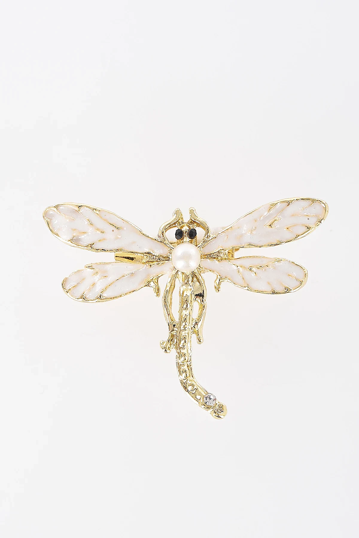 Pearl Detail Dragonfly Brooch Gold