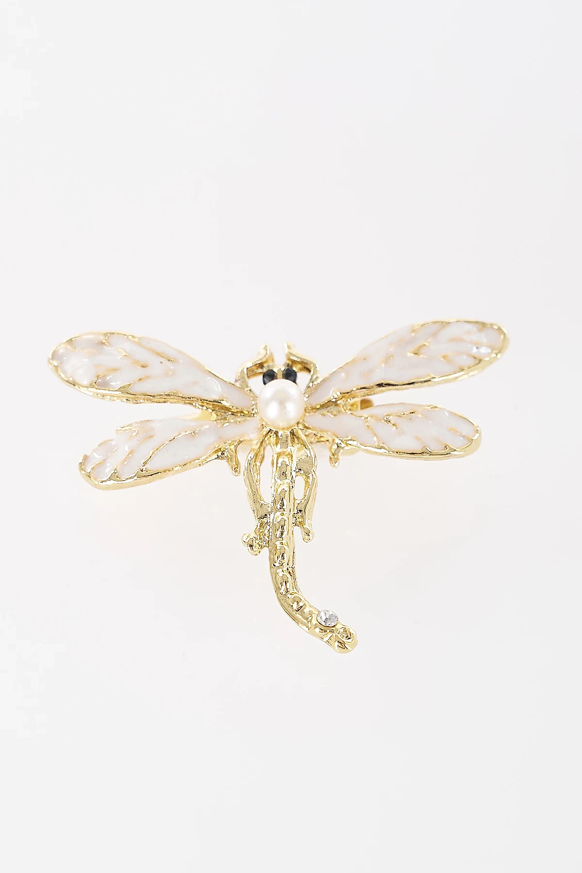 Pearl Detail Dragonfly Brooch Gold