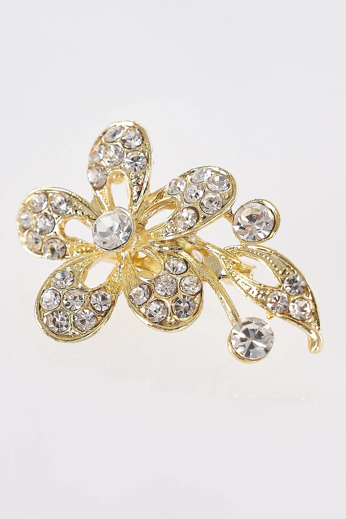 Stone Detail Flower Brooch Gold