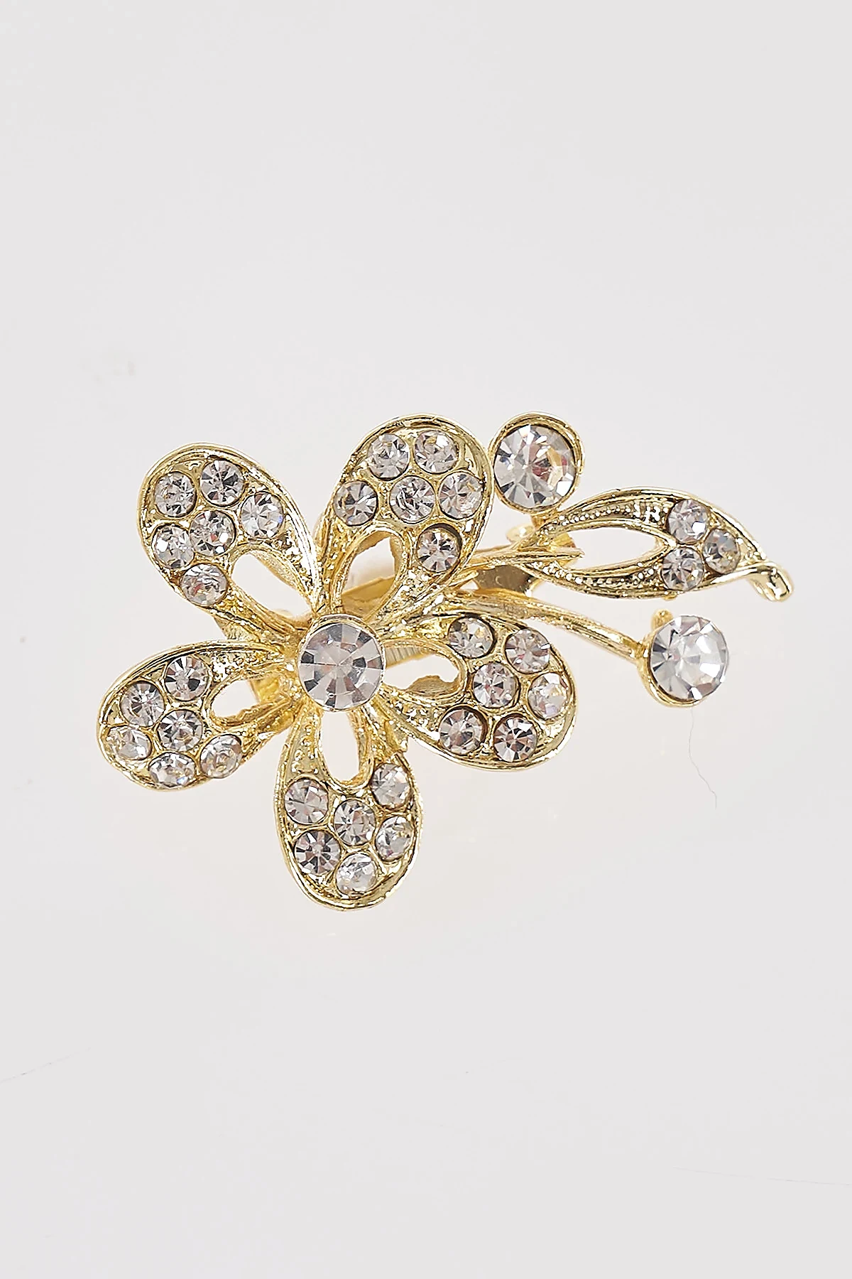 Stone Detail Flower Brooch Gold