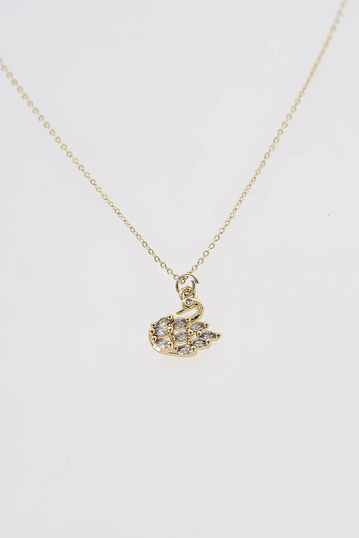 Swan Charm Necklace Gold