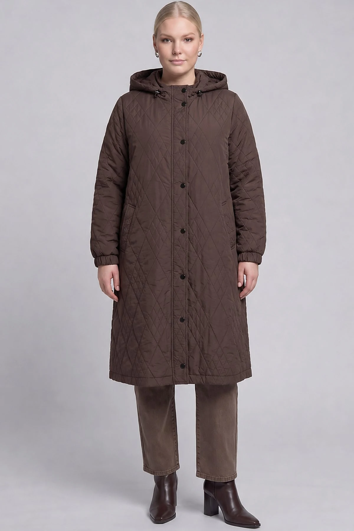 Hooded Slip-On Tunic Dark Brown